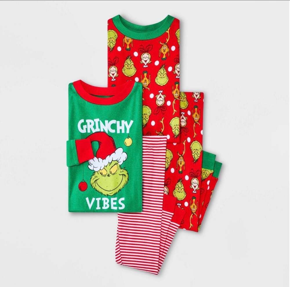 The Grinch Grinchy Vibes Toddler Christmas Holiday 4-Piece Cotton Pajama Set siz